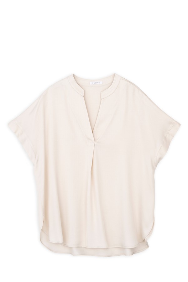 SATIN ECOVERO SHORT SLEEVE BLOUSE  CREAM