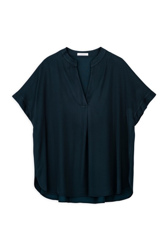 SATIN ECOVERO SHORT SLEEVE BLOUSE DARK BLUE