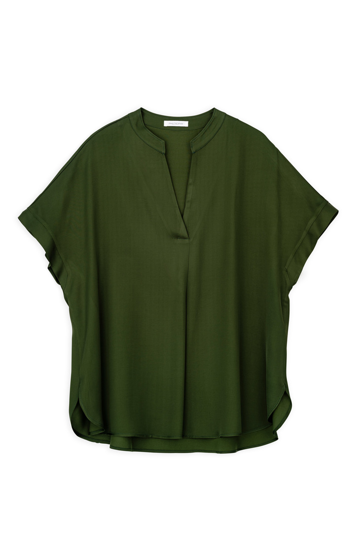 SATIN ECOVERO SHORT SLEEVE BLOUSE DARK GREEN