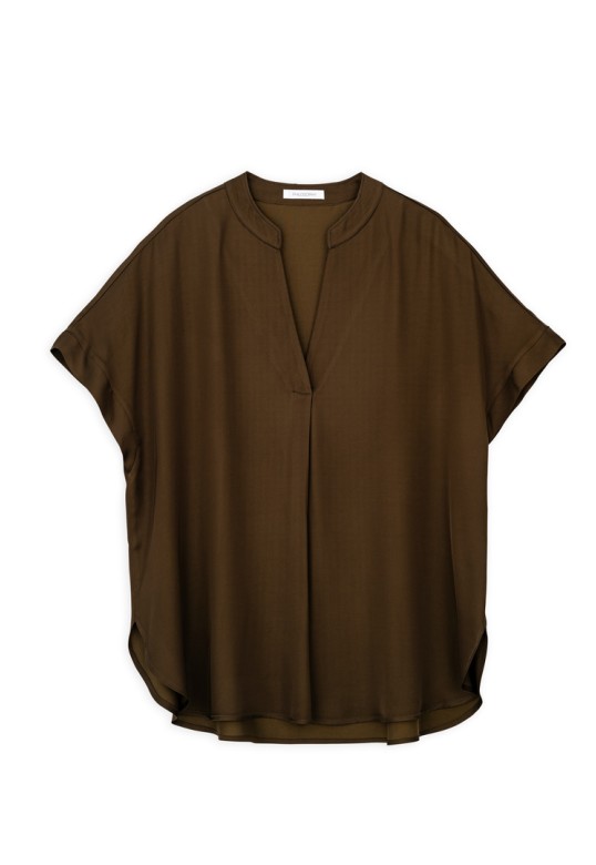 SATIN ECOVERO SHORT SLEEVE BLOUSE OLIVE BROWN