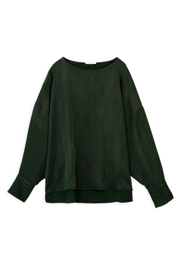 CUPRO VISCOSE OVERSIZED BLOUSE DARK GREEN