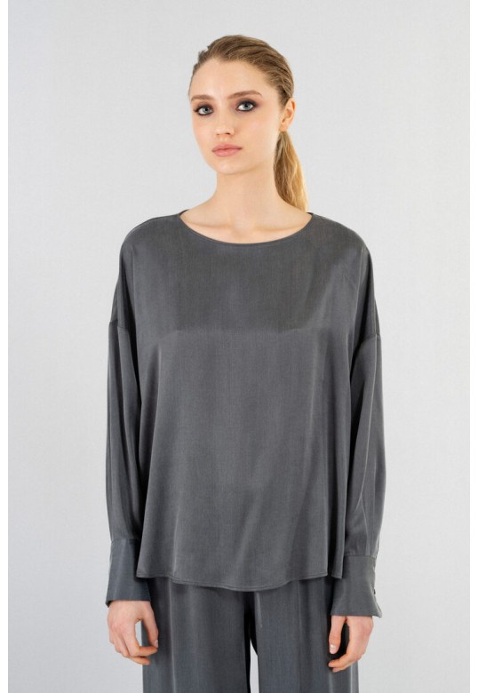 CUPRO VISCOSE OVERSIZED BLOUSE GREY