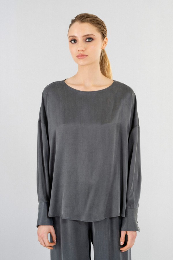 CUPRO VISCOSE OVERSIZED BLOUSE GREY