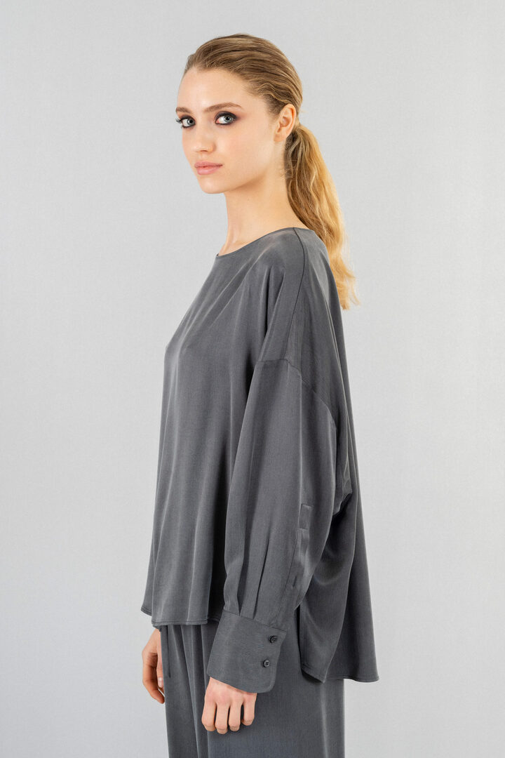 CUPRO VISCOSE OVERSIZED BLOUSE GREY