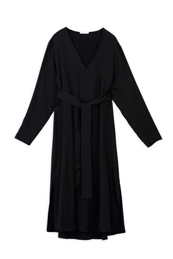 SATIN ECOVERO V NECK DRESS BLACK