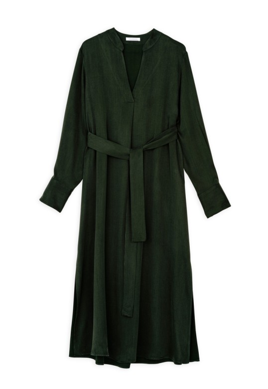 CUPRO VISCOSE MIDI DRESS DARK GREEN