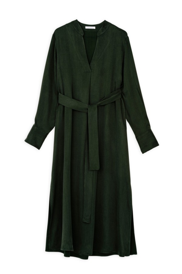 CUPRO VISCOSE MIDI DRESS DARK GREEN