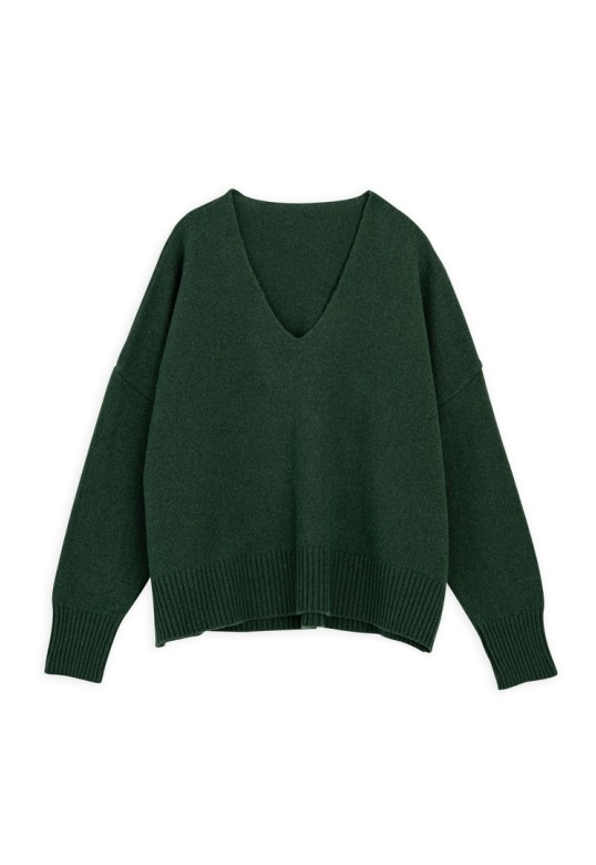 CASHMERE V NECK SWEATER DARK GREEN