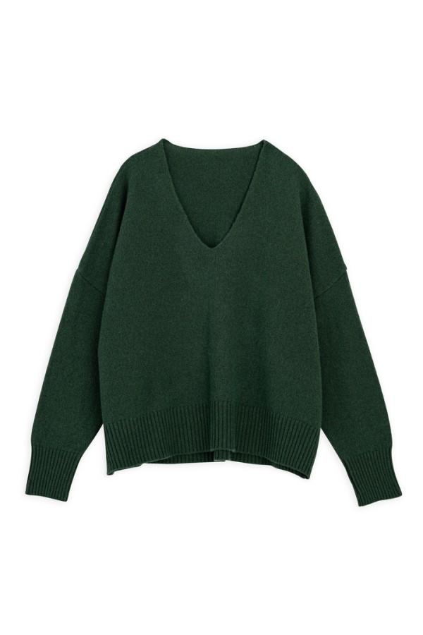 CASHMERE V NECK SWEATER DARK GREEN