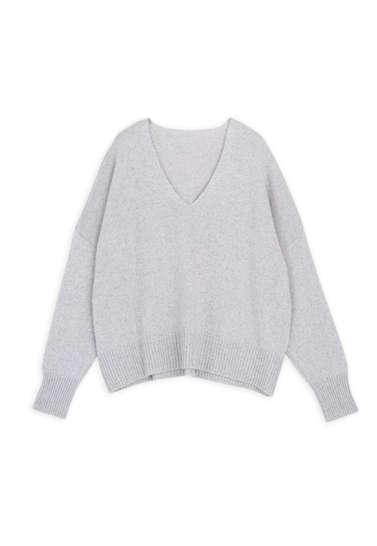 CASHMERE V NECK SWEATER GREY MELANGE