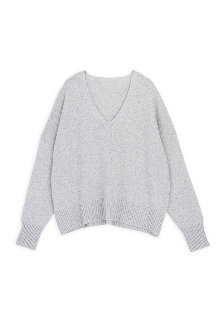 CASHMERE V NECK SWEATER GREY MELANGE