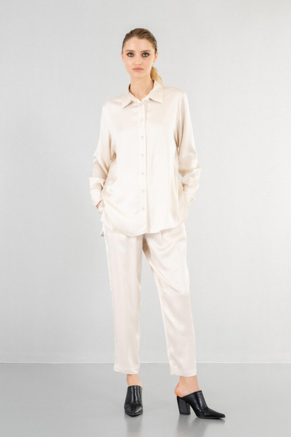 SATIN ECOVERO OVERSIZED SHIRT CREAM