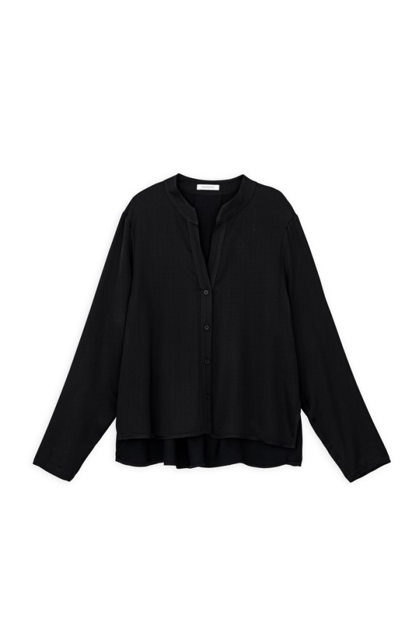 SATIN ECOVERO CROPPED SHIRT BLACK