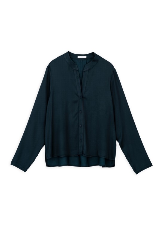 SATIN ECOVERO CROPPED SHIRT DARK BLUE