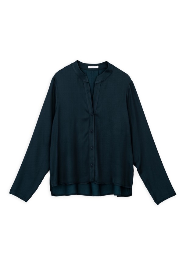 SATIN ECOVERO CROPPED SHIRT DARK BLUE