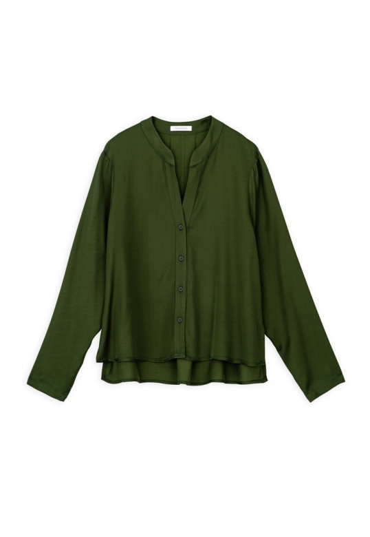 SATIN ECOVERO CROPPED SHIRT DARK GREEN