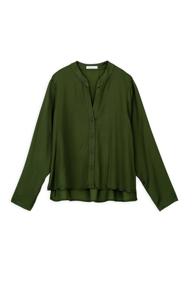 SATIN ECOVERO CROPPED SHIRT DARK GREEN