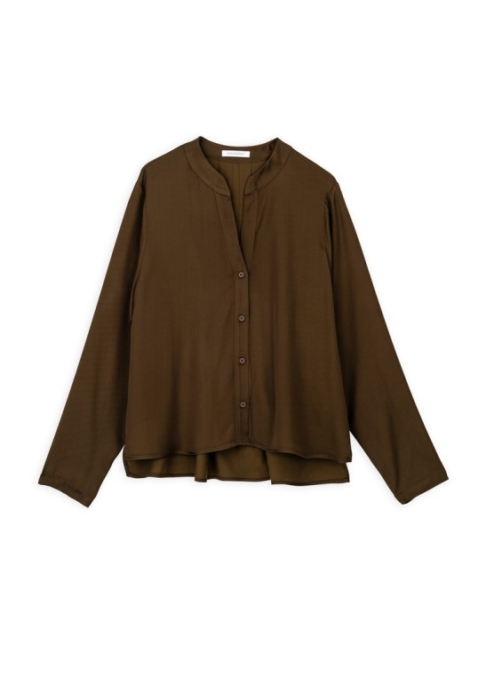 SATIN ECOVERO CROPPED SHIRT OLIVE BROWN