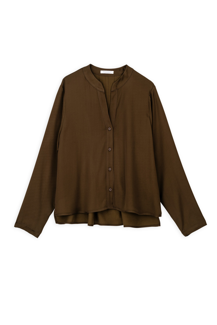 SATIN ECOVERO CROPPED SHIRT OLIVE BROWN