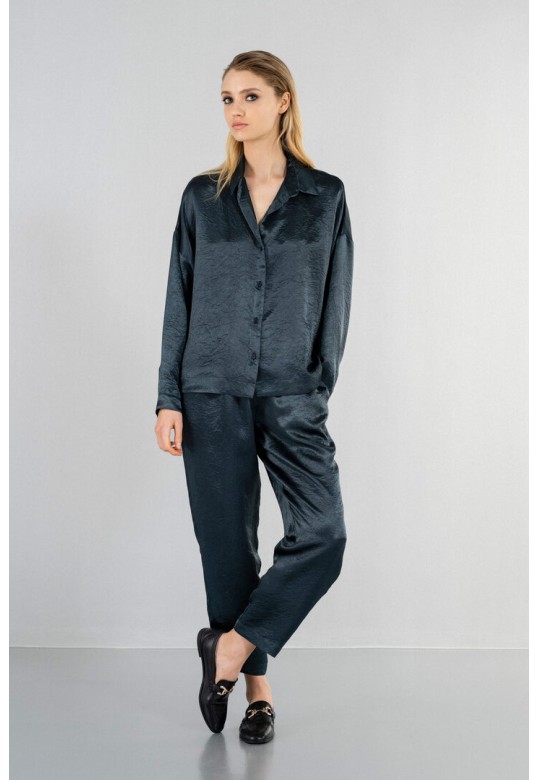 SATIN CRINKLED CROPPED SHIRT DARK BLUE