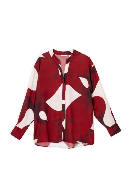 SATIN PRINT OVERSIZED SHIRT DARK RED