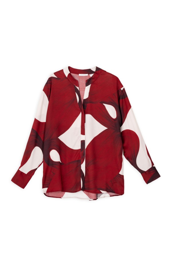 SATIN PRINT OVERSIZED SHIRT DARK RED