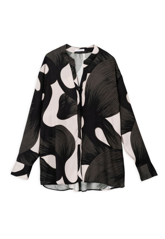 SATIN PRINT OVERSIZED SHIRT OFF BLACK