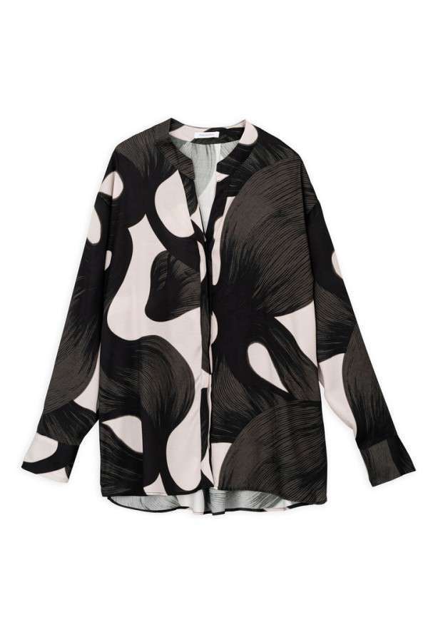 SATIN PRINT OVERSIZED SHIRT OFF BLACK