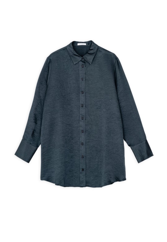 SATIN CRINKLED OVERSIZED SHIRT DARK BLUE