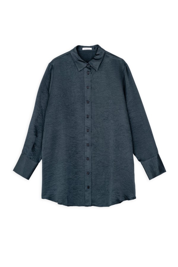 SATIN CRINKLED OVERSIZED SHIRT DARK BLUE