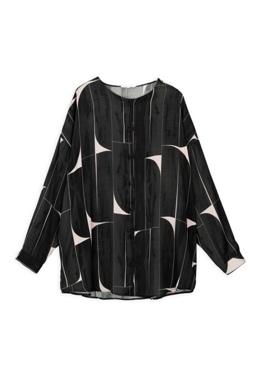 SATIN PRINT OVERSIZED SHIRT OFF BLACK