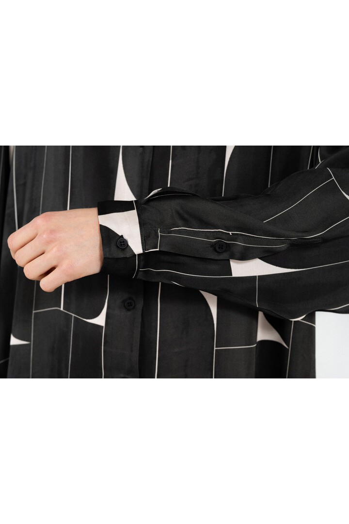 SATIN PRINT OVERSIZED SHIRT OFF BLACK
