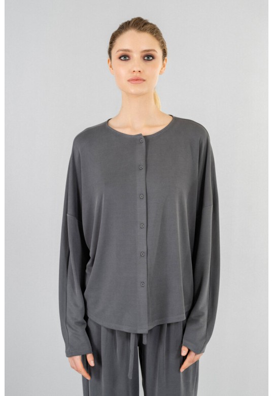 CUPRO PIQUE CROPPED SHIRT ANTHRACITE