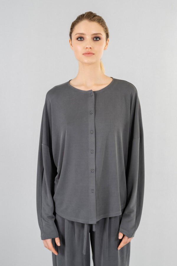 CUPRO PIQUE CROPPED SHIRT ANTHRACITE