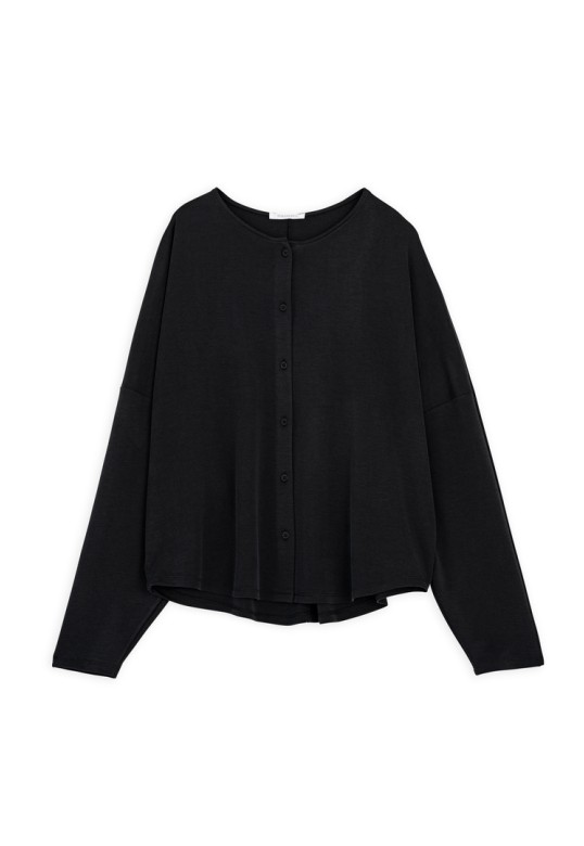 CUPRO PIQUE CROPPED SHIRT OFF BLACK