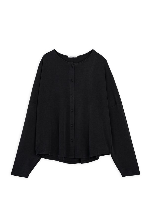 CUPRO PIQUE CROPPED SHIRT OFF BLACK