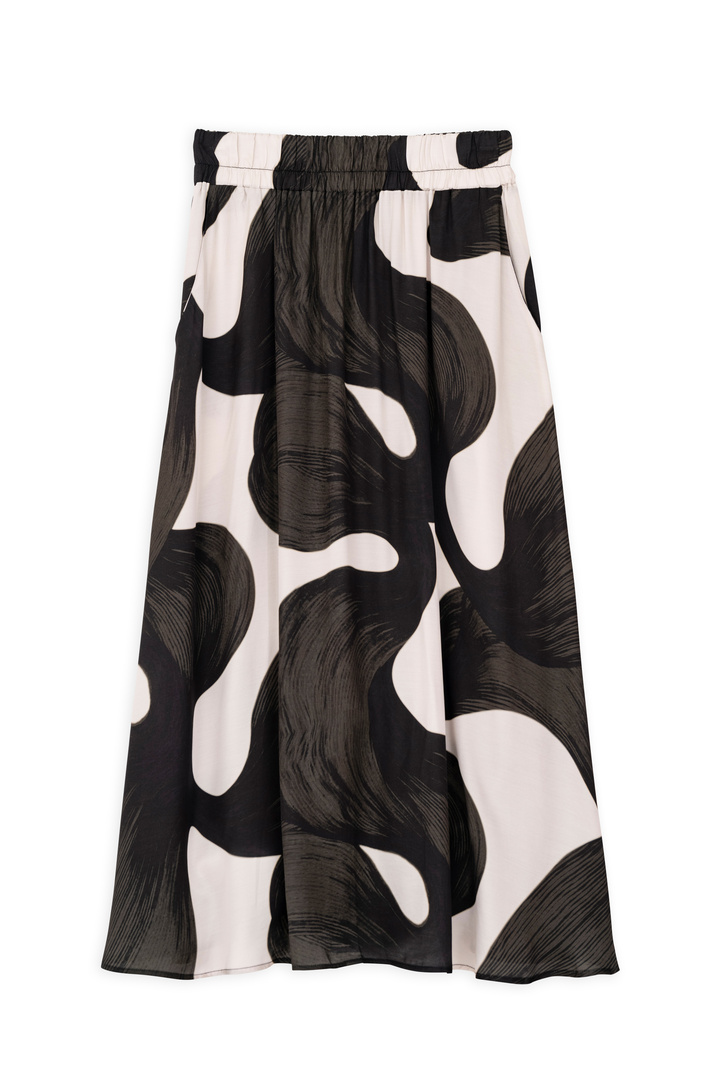 SATIN PRINT MIDI SKIRT OFF BLACK