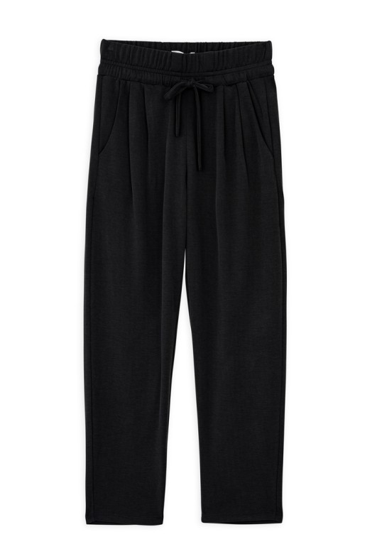 CUPRO PIQUE PLEATED PANTS OFF BLACK