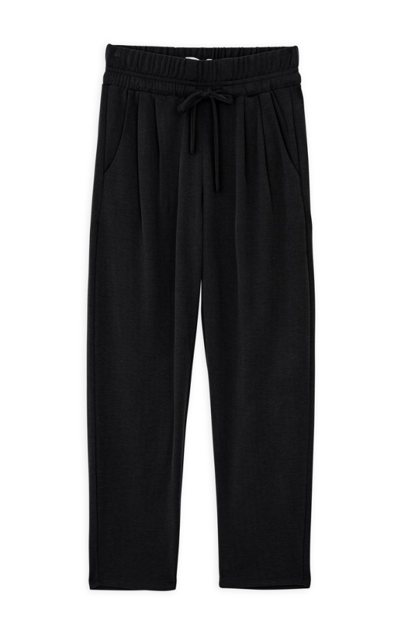 CUPRO PIQUE PLEATED PANTS OFF BLACK