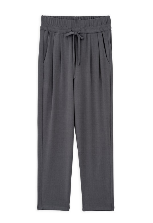 CUPRO PIQUE PLEATED PANTS ANTHRACITE