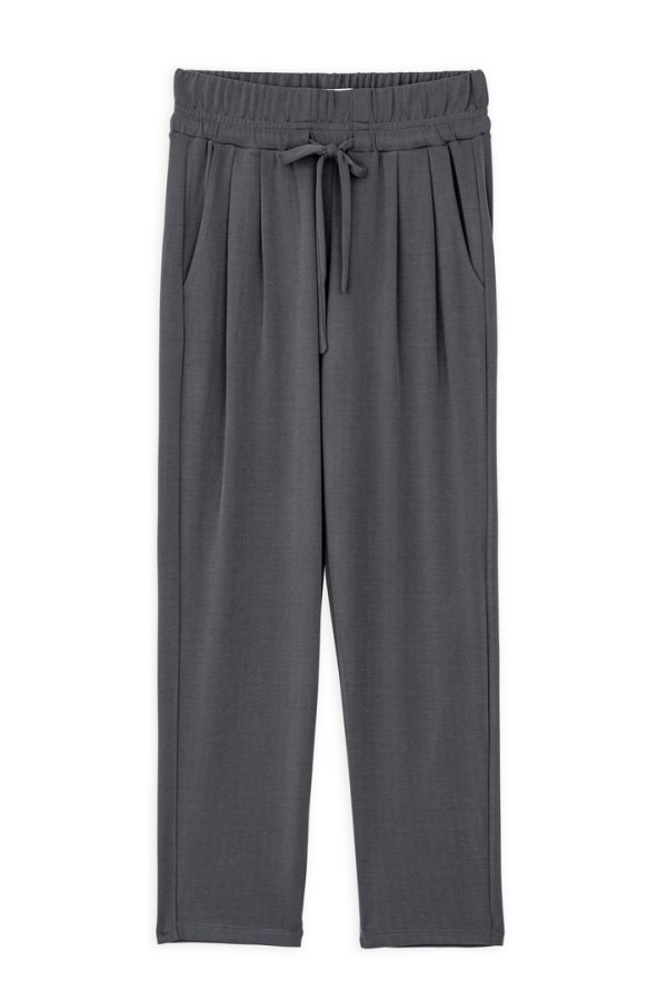 CUPRO PIQUE PLEATED PANTS ANTHRACITE