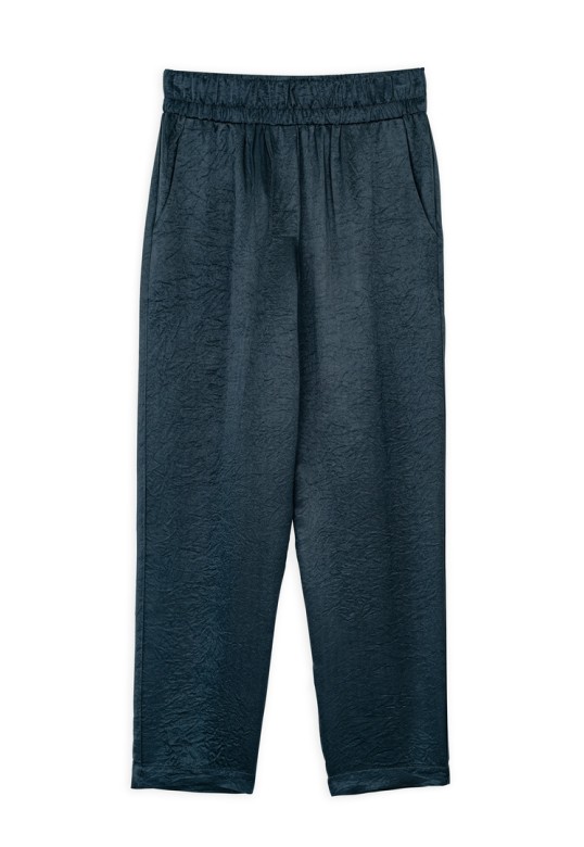 SATIN CRINKLED JOGGER PANTS DARK BLUE