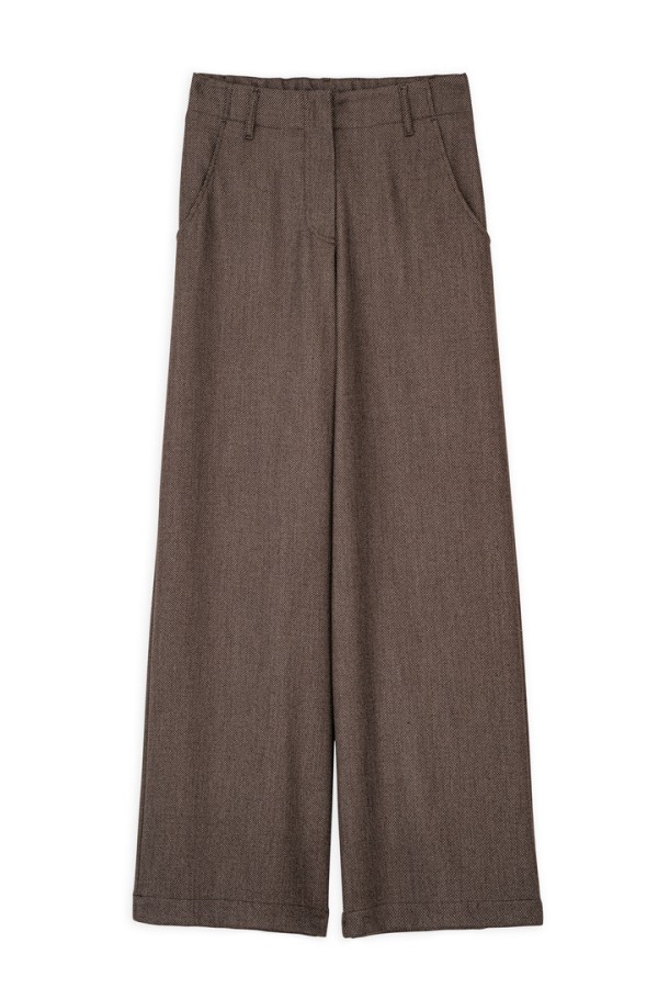 MELANGE T/R WIDE-LEG PANTS BROWN