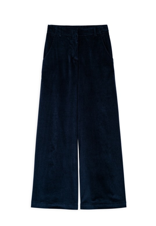 CORDUROY WIDE-LEG PANTS DARK BLUE