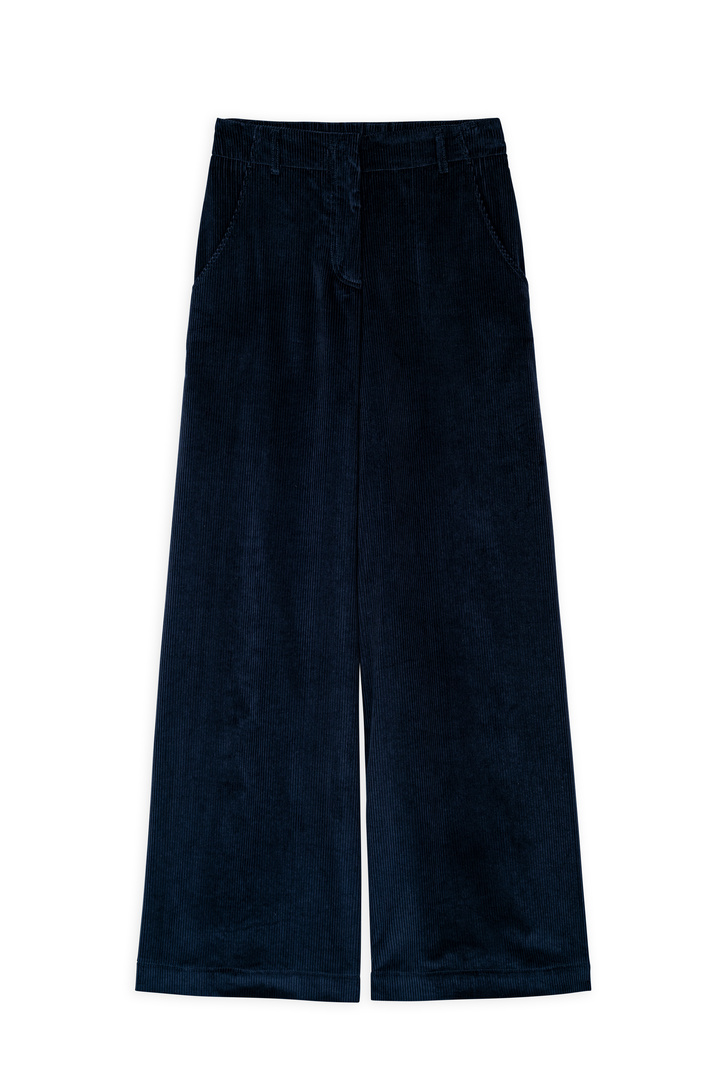 CORDUROY WIDE-LEG PANTS DARK BLUE