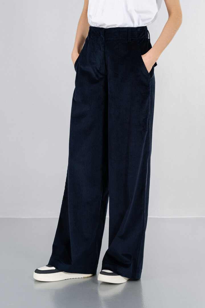 CORDUROY WIDE-LEG PANTS DARK BLUE