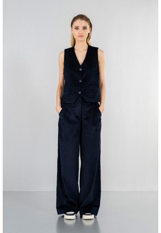 CORDUROY WIDE-LEG PANTS DARK BLUE