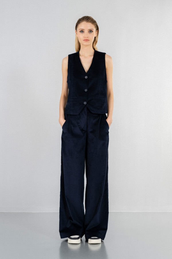 CORDUROY WIDE-LEG PANTS DARK BLUE