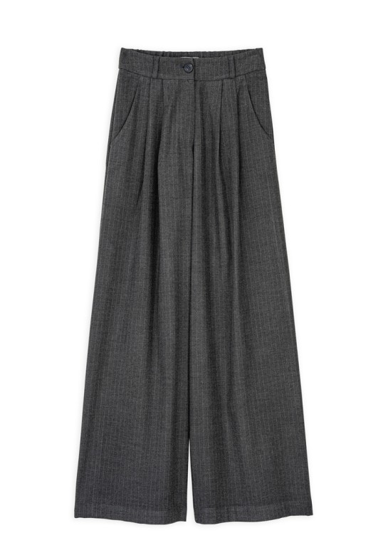 TWILL T/R PLEATED WIDE-LEG PANTS ANTHRACITE STRIPES