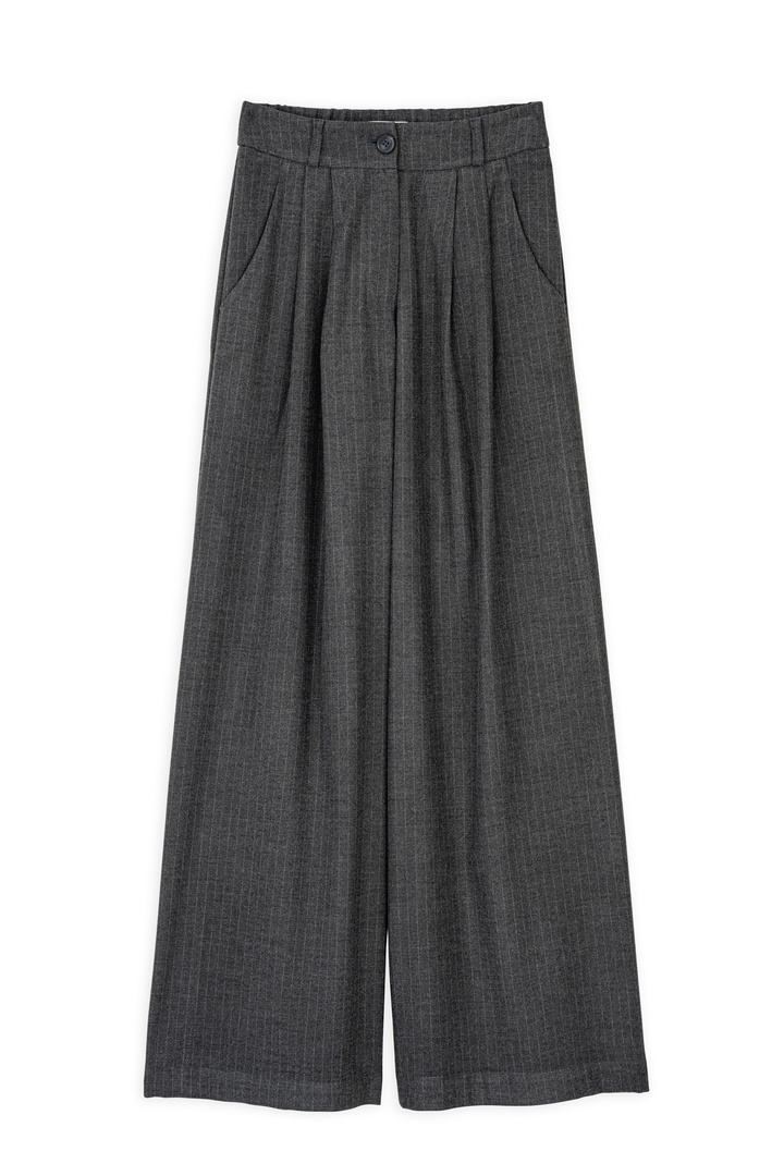 TWILL T/R PLEATED WIDE-LEG PANTS ANTHRACITE STRIPES